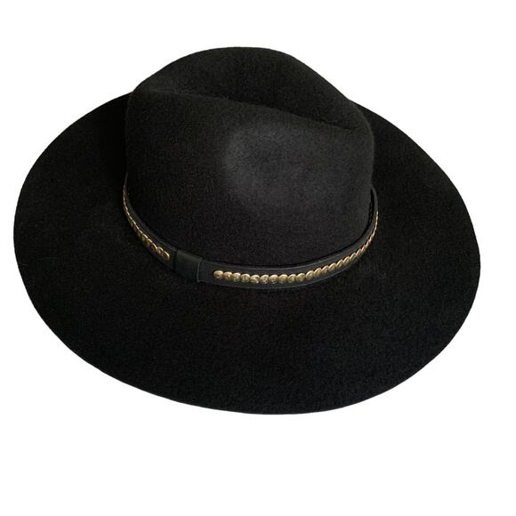 All Saints Black Studded Crown Band Wool Western Texas Hold Em Fedora O/S NWT - Picture 3 of 9